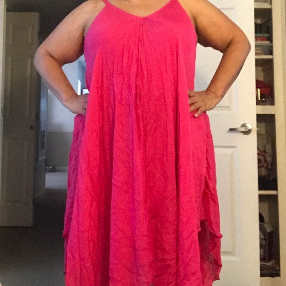 Pink umbrella midi dress, roomy